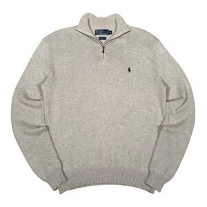 Vinage Polo Ralph Lauren Quarter Zip Sweater Gray Knit 100% Cotton Mens Medium